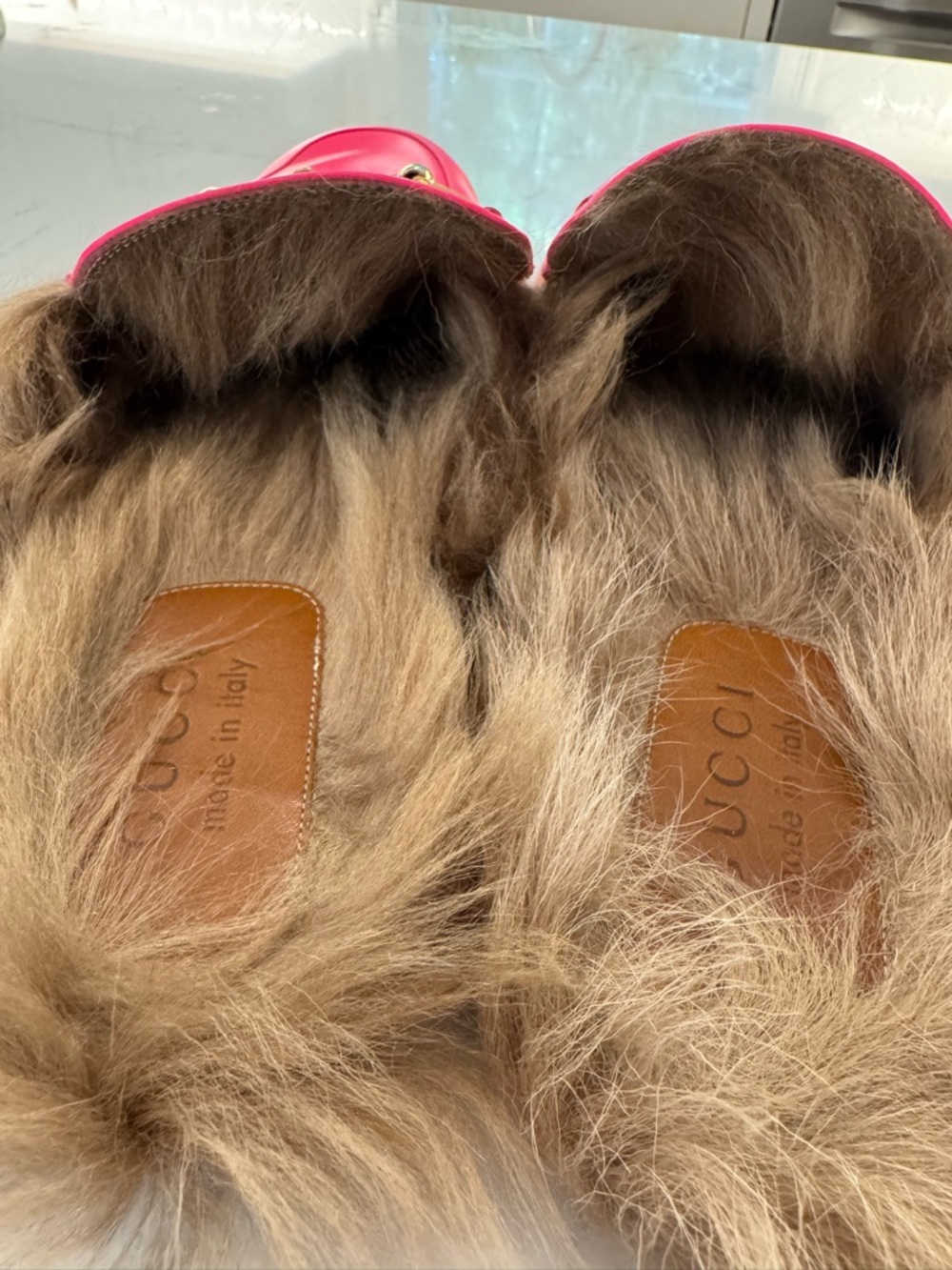 Gucci Fur-Lined Princetown Mule in Neon Pink - Picture 7 of 7